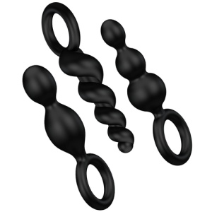 Set 3 Dopuri Anale Negre din Silicon – 3 Dimensiuni, Body Safe, Pentru Începători și Avansați