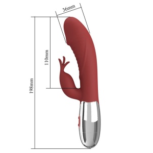 Vibrator Rabbit din silicon flexibil, dublu motor pentru punctul G și clitoris, reîncărcabil USB, 30 de funcții, Roșu - Img 4