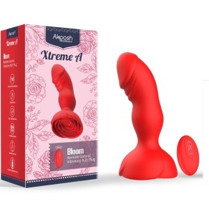 Vibrator și Plug Anal cu Telecomandă Extreme A Bloom Rose – Silicon Premium, Stimulare Dublă și 10 Moduri de Vibrație (Roșu Pasionat)
