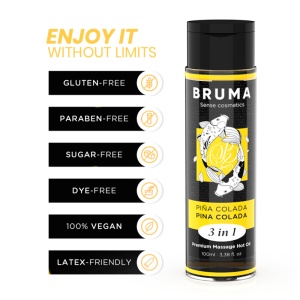 BRUMA – Ulei de Masaj Premium 3 în 1 cu Efect de Încălzire și Aromă de Pina Colada, 100 ml - Img 2