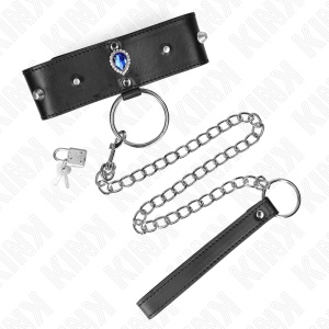 Colier BDSM KINK cu Curea și Diamante Albastre – Reglabil 65 cm - Img 2
