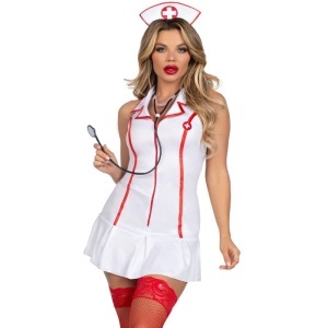 Costum Erotic de Asistentă Șefă Alb Leg Avenue – Rochie, Stetoscop și Banderolă