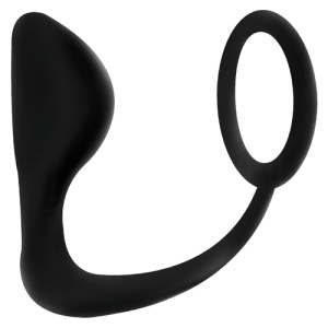 Dop Anal cu Inel pentru Penis, Negru – TPR Moale și Design Ergonomic
