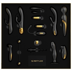 Kit Deluxe Black & Gold – Set de lux cu 12 jucării erotice premium (Silicon & Detalii placate cu aur)