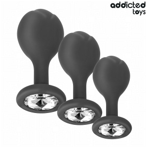Set de 3 Plug-uri Anale Progresive din Silicon cu Bijuterie Addicted Toys – Dimensiuni S, M, L