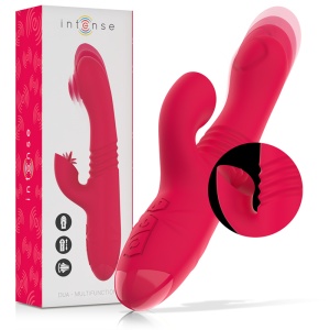 Vibrator Multifunctional „Dua” cu Miscare Sus-Jos, Pulsatii si Limba (Rosu, 3 Motoare, USB)