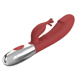 Vibrator Rabbit din silicon flexibil, dublu motor pentru punctul G și clitoris, reîncărcabil USB, 30 de funcții, Roșu