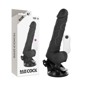 Vibrator Realist cu Telecomandă și Testiculi Basecock Negru 19,5 cm | Funcție Extensor și Ventuză Detașabilă