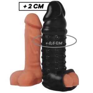 Extensie și Teacă Penis V11 Neagră – Texturată, Flexibilă și Ajustabilă - Img 1
