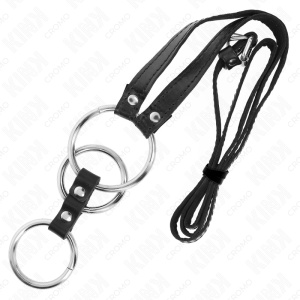 Inel Triplu Metalic pentru Penis cu Curea din Piele 112 cm - Img 3