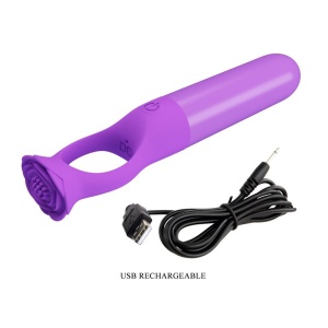 Mini vibrator de masaj din silicon, cu inel ergonomic de prindere, reîncărcabil USB, 10 moduri de vibrație, Mov - Img 6