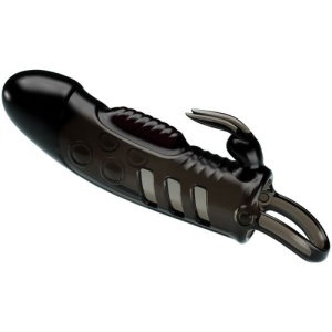 Teacă pentru Penis SLOANE Rabbit Negru – Vibrator Integrat și Stimulator Exterior
