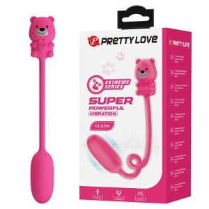 Vibrator Olson Pretty Love din silicon, cu controler cu fir în formă de urs, reîncărcabil magnetic, 7 moduri de vibrație, Roz