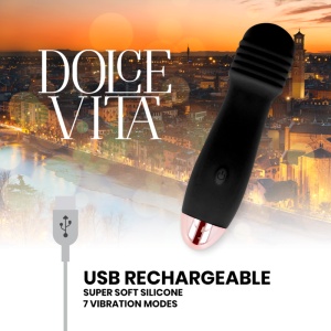 Vibrator reîncărcabil Trei Dolce Vita din silicon, 7 viteze de vibrație, Negru - Img 4