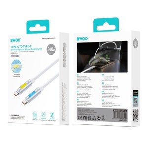 BWOO Cablu USB-C la USB-C 1.2 m 240W cu RGB și Aromatherapy - Culoare Alb_enervolt.ro