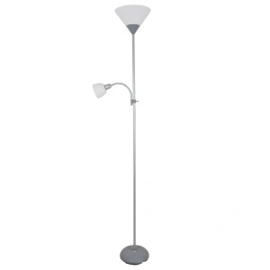 Lampadar Platinet cu două surse de lumină e27 și e14, braț reglabil pentru citit, 180 cm, gri enervolt.ro