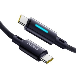 BASEUS Cablu USB‑C – USB‑C 100W 2m – Lit Button-Control negru, enervolt.ro