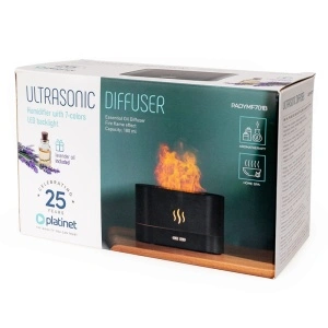 PLATINET Difuzor de aromaterapie și umidificator ultrasonic Flame Aroma, 180 ml, efect de flacără, negru