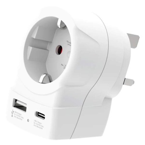 SKROSS Adaptor priză 1.500283‑E EU → UK, cu USB‑A și USB‑C 20W, de la enervolt.ro