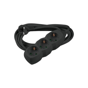 TECHNIK Prelungitor 3 prize, 5 m, cablu 3×1.5 mm², negru, MT3W5M1,5‑BK