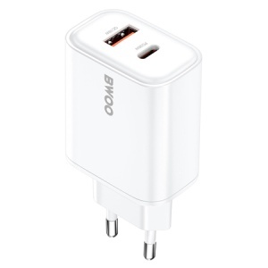 BWOO Incărcător rețea 1x USB + 1x USB-C Fast Charging PD 36W - Culoare Alb