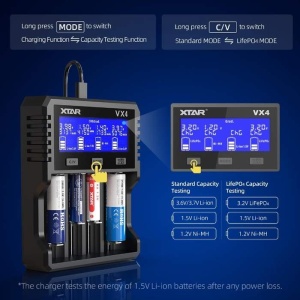 Incarcator acumulatori Li-ion LiFePO4, NiMH, AA-AAA, 4 canale, afisaj LCD, VX4 XTAR, de la enervplt.ro