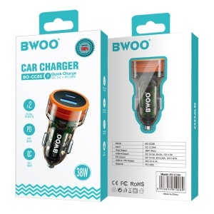 BWOO Încărcător auto 38W QC 18W + PD 20W - Transparent_enervolt.ro