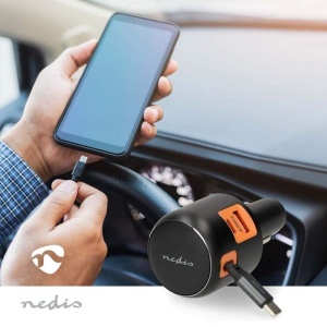 Încărcător Auto, Selecție Automată a Tensiunii, 60 W, 2.4 3.0 A, 3 Ieșiri, USB-A USB-C, Cablu USB-C Retractabil, 0.70 m - Img 3