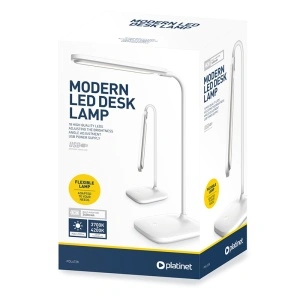 PLATINET Lampă de birou led reîncărcabilă, 2400 mAh, control tactil și braț flexibil, albă