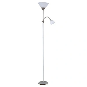 Lampadar Platinet cu două surse de lumină e27 și e14, braț reglabil pentru citit, 180 cm, gri-enervolt.ro
