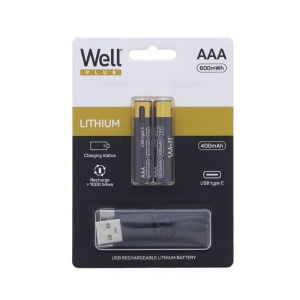 Well Acumulator AAA (R3) Li-ion 10440 1.5V 400mAh, 600mWh, incarcare USB-C, Blister 2 buc.