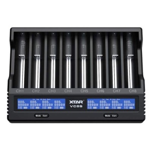 XTAR Încărcător acumulatori VC8S, Li‑ion & NiMH, 8 canale, afișaj LCD, USB‑C