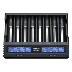 XTAR Încărcător acumulatori VC8S, Li‑ion & NiMH, 8 canale, afișaj LCD, USB‑C