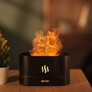 Difuzor de aromaterapie și umidificator ultrasonic PLATINET Flame Aroma, 180 ml, efect de flacără, negru, by enervolt.ro