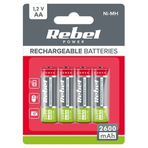 REBEL ACUMULATORI Ni‑MH AA R6 2600mAh – Blister 4 buc.