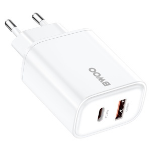 BWOO încărcător rețea 1x USB + 1x USB-C Fast Charging PD 36W - Culoare Alb, enervolt.ro