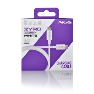 NGS Cablu USB‑C la USB‑C ZYRO 60W‑1, 1m – Încărcare rapidă 60W, rezistent și durabil