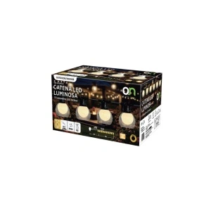 ON Ghirlandă LED cu cablu negru, 10 becuri incluse, 8 m, 3000 K, IP44