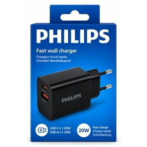 PHILIPS Alimentator de rețea cu USB-A și USB-C PD, 20 W, negru