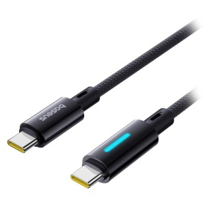 BASEUS Cablu USB‑C – USB‑C 100W 2m – Lit Button-Control negru-enervolt.ro