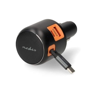 Încărcător Auto, Selecție Automată a Tensiunii, 60 W, 2.4 3.0 A, 3 Ieșiri, USB-A USB-C, Cablu USB-C Retractabil, 0.70 m