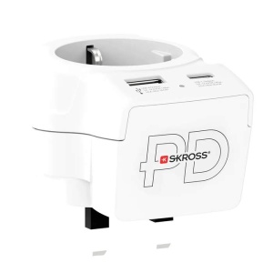 SKROSS Adaptor priză 1.500283‑E EU → UK, cu USB‑A și USB‑C 20W_enervolt.ro