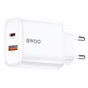 BWOO încărcător rețea 1x USB + 1x USB-C Fast Charging PD 36W - Culoare Alb-enervolt.ro