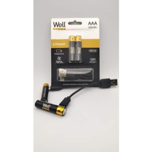 Acumulator AAA (R3) Li-ion 10440 1.5V 400mAh, 600mWh, incarcare USB-C, 2 buc-blister, Well, enervolt.ro