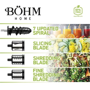 Бавнооборотна сокоизстисквачка за плодове и зеленчуци BOHM BM1533SM, 150W, с многофункционално ренде - Img 8