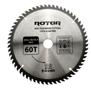 Диск за рязане на дърво ROTOR 255x30/25.4 с адаптер, 60 зъба