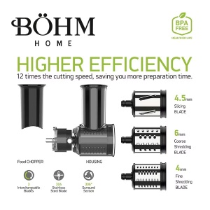 Бавнооборотна сокоизстисквачка за плодове и зеленчуци BOHM BM1533SM, 150W, с многофункционално ренде - Img 6