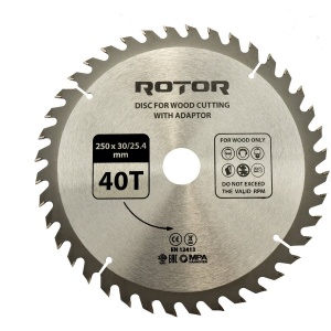 Диск за рязане на дърво ROTOR 250x30/25.4 с адаптер 40 зъба