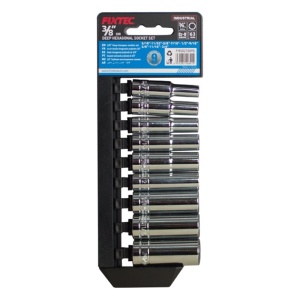 Комплект дълбоки вложки FIXTEC 9 части, 3/8", CR-V, 8-19mm