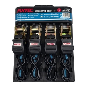 Комплект 4 броя обезопасителни ремъци FIXTEC 1" x 5м с тресчотка и S куки